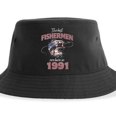 Cute Fisherman 32 Year Old Fishing Fisherman 1991 32nd Birthday Sustainable Bucket Hat