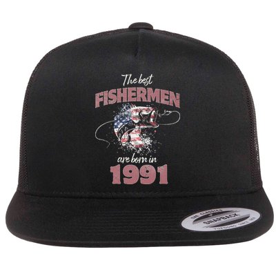 Cute Fisherman 32 Year Old Fishing Fisherman 1991 32nd Birthday Flat Bill Trucker Hat