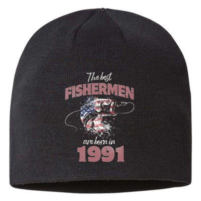 Cute Fisherman 32 Year Old Fishing Fisherman 1991 32nd Birthday Sustainable Beanie