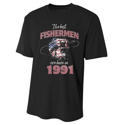 Cute Fisherman 32 Year Old Fishing Fisherman 1991 32nd Birthday Performance Sprint T-Shirt