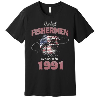 Cute Fisherman 32 Year Old Fishing Fisherman 1991 32nd Birthday Premium T-Shirt