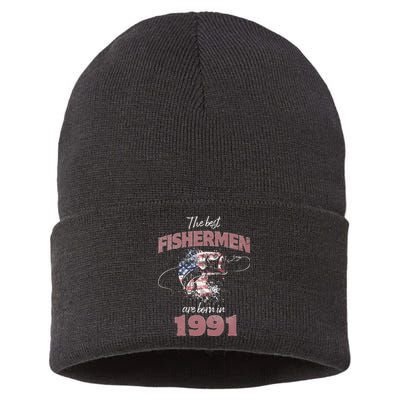 Cute Fisherman 32 Year Old Fishing Fisherman 1991 32nd Birthday Sustainable Knit Beanie