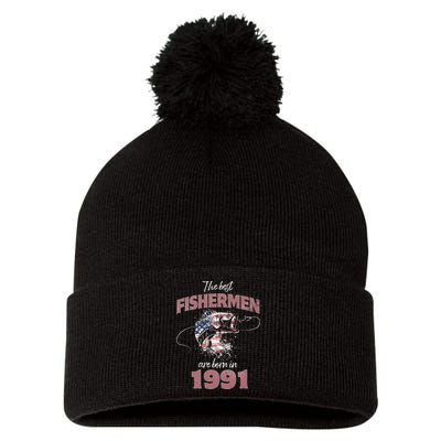 Cute Fisherman 32 Year Old Fishing Fisherman 1991 32nd Birthday Pom Pom 12in Knit Beanie