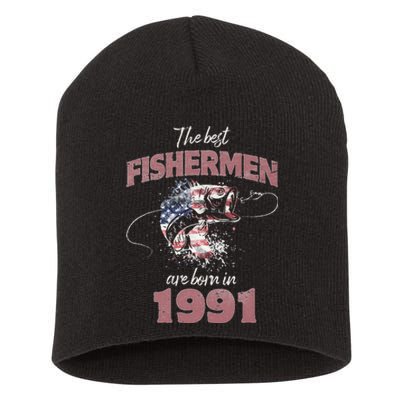 Cute Fisherman 32 Year Old Fishing Fisherman 1991 32nd Birthday Short Acrylic Beanie