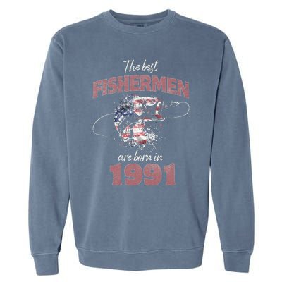 Cute Fisherman 32 Year Old Fishing Fisherman 1991 32nd Birthday Garment-Dyed Sweatshirt