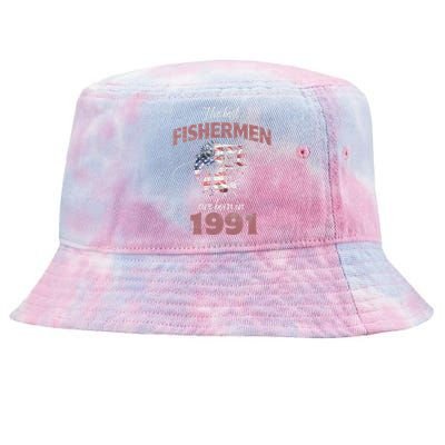 Cute Fisherman 32 Year Old Fishing Fisherman 1991 32nd Birthday Tie-Dyed Bucket Hat