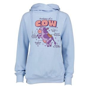 Cow Funny Anatomy Womens Funnel Neck Pullover Hood