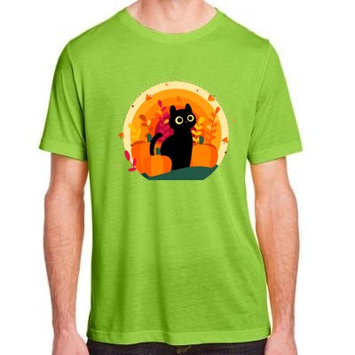 Cute Fall Autumn Lover Black Cat And Pumpkins Adult ChromaSoft Performance T-Shirt