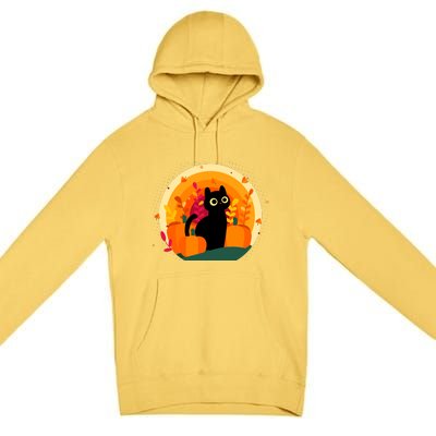 Cute Fall Autumn Lover Black Cat And Pumpkins Premium Pullover Hoodie