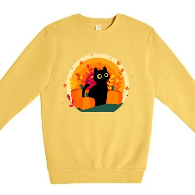 Cute Fall Autumn Lover Black Cat And Pumpkins Premium Crewneck Sweatshirt