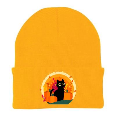 Cute Fall Autumn Lover Black Cat And Pumpkins Knit Cap Winter Beanie