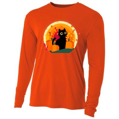 Cute Fall Autumn Lover Black Cat And Pumpkins Cooling Performance Long Sleeve Crew