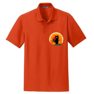 Cute Fall Autumn Lover Black Cat And Pumpkins Dry Zone Grid Polo