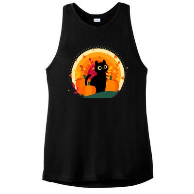 Cute Fall Autumn Lover Black Cat And Pumpkins Ladies PosiCharge Tri-Blend Wicking Tank