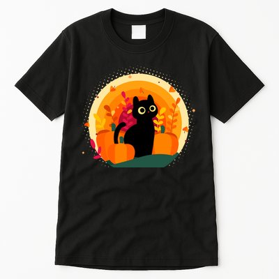 Cute Fall Autumn Lover Black Cat And Pumpkins Tall T-Shirt