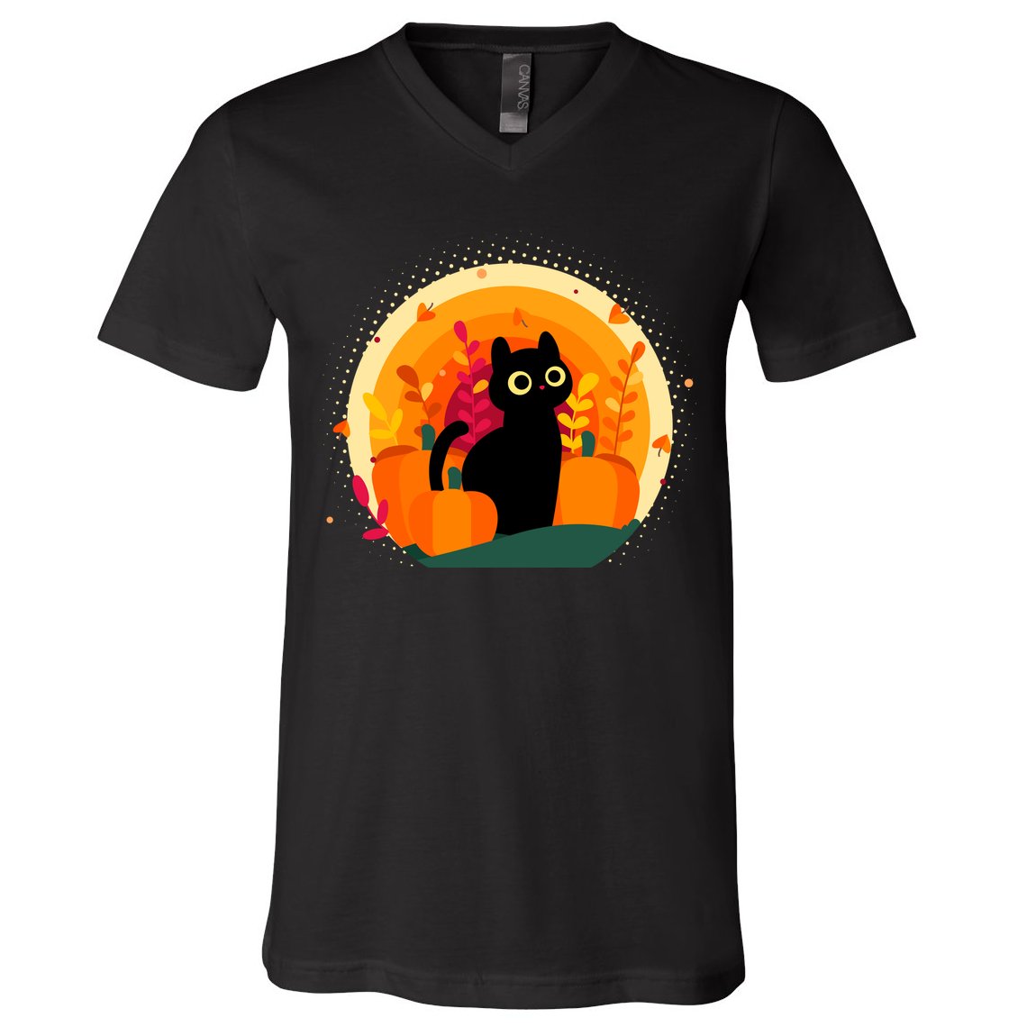 Cute Fall Autumn Lover Black Cat And Pumpkins V-Neck T-Shirt