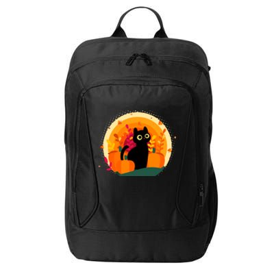 Cute Fall Autumn Lover Black Cat And Pumpkins City Backpack