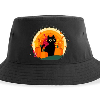 Cute Fall Autumn Lover Black Cat And Pumpkins Sustainable Bucket Hat