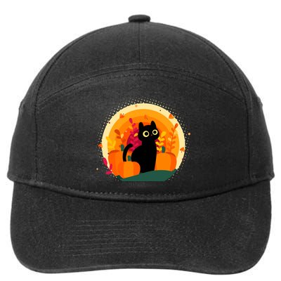 Cute Fall Autumn Lover Black Cat And Pumpkins 7-Panel Snapback Hat