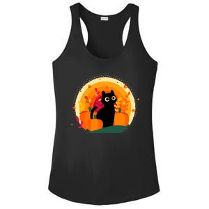 Cute Fall Autumn Lover Black Cat And Pumpkins Ladies PosiCharge Competitor Racerback Tank