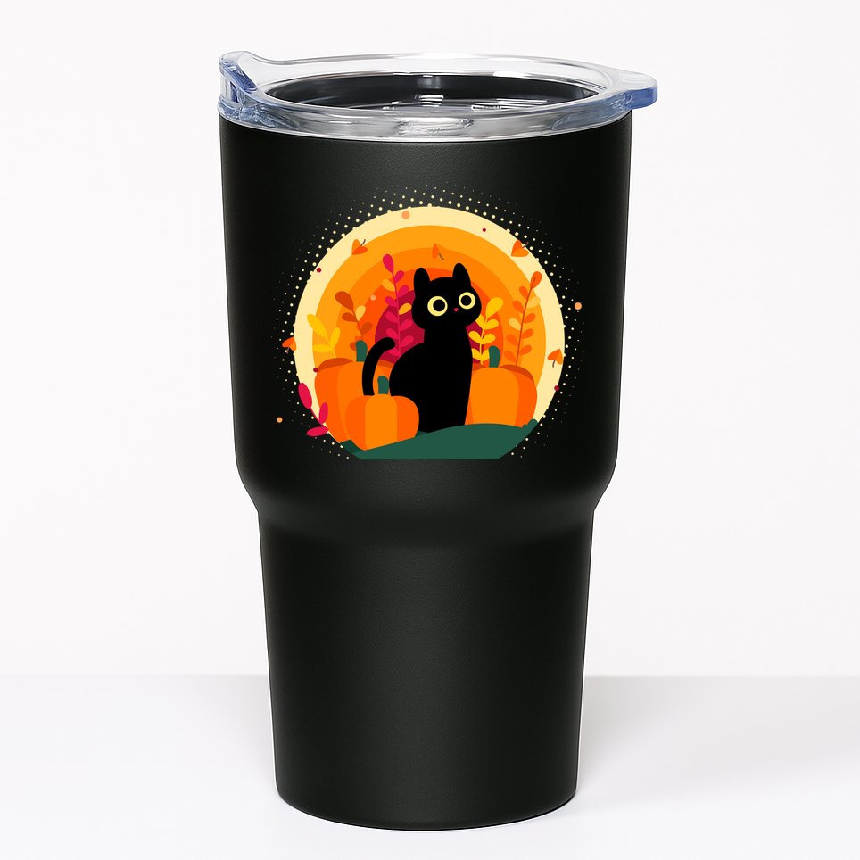 Cute Fall Autumn Lover Black Cat And Pumpkins Tumbler