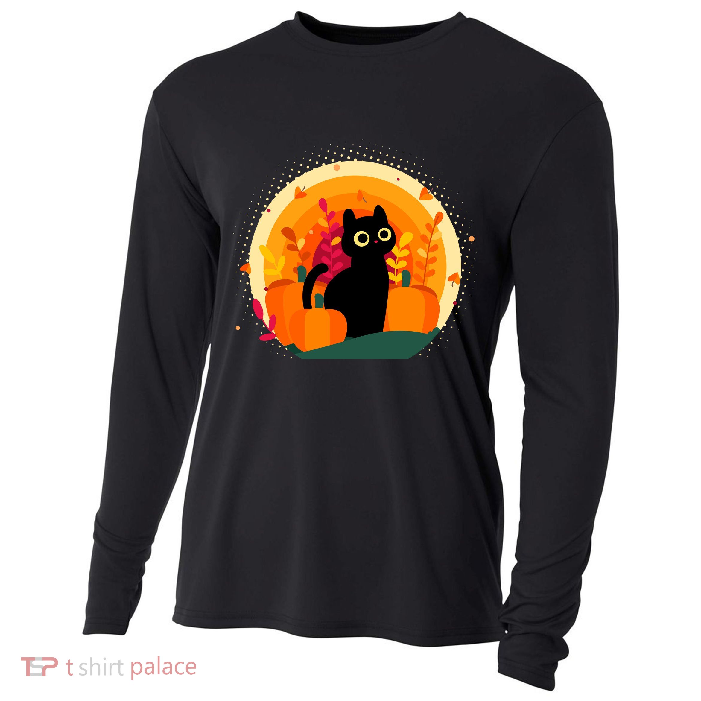 Cute Fall Autumn Lover Black Cat And Pumpkins Cooling Performance Long Sleeve Crew