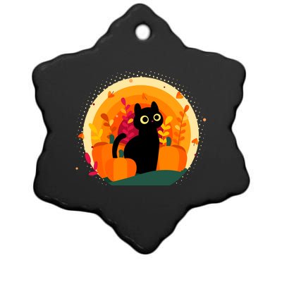 Cute Fall Autumn Lover Black Cat And Pumpkins Ceramic Star Ornament