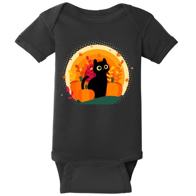 Cute Fall Autumn Lover Black Cat And Pumpkins Baby Bodysuit