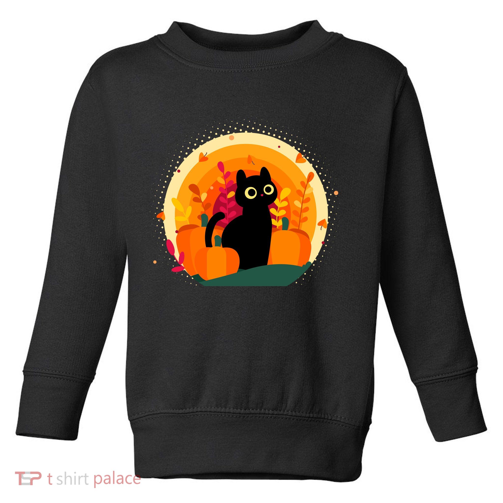 Cute Fall Autumn Lover Black Cat And Pumpkins Toddler Sweatshirt