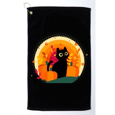 Cute Fall Autumn Lover Black Cat And Pumpkins Golf Towel