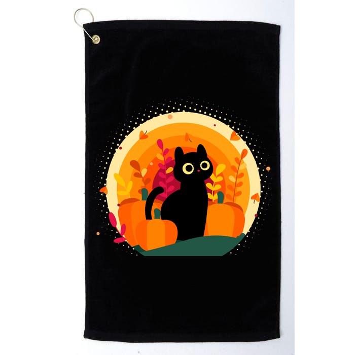 Cute Fall Autumn Lover Black Cat And Pumpkins Golf Towel