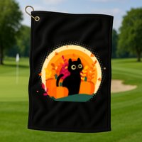 Cute Fall Autumn Lover Black Cat And Pumpkins Golf Towel