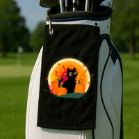 Cute Fall Autumn Lover Black Cat And Pumpkins Golf Towel