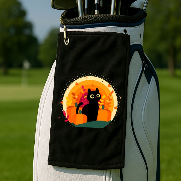 Cute Fall Autumn Lover Black Cat And Pumpkins Golf Towel