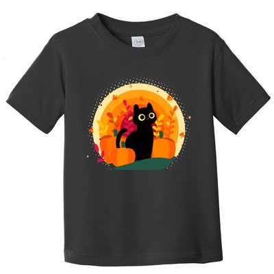 Cute Fall Autumn Lover Black Cat And Pumpkins Toddler T-Shirt