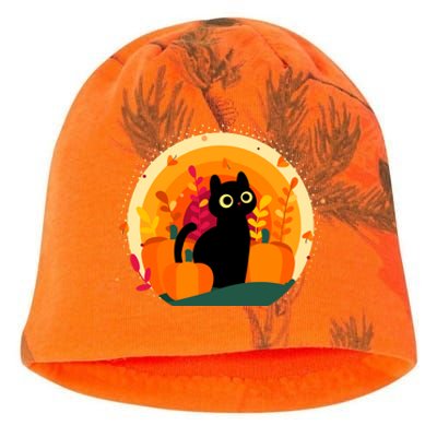 Cute Fall Autumn Lover Black Cat And Pumpkins Kati - Camo Knit Beanie