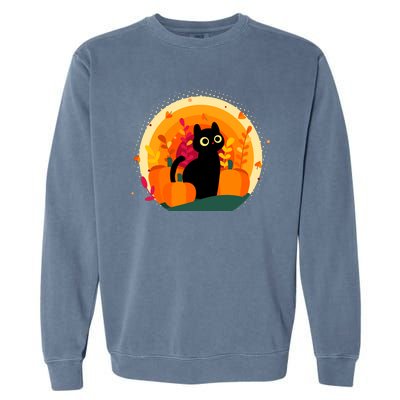 Cute Fall Autumn Lover Black Cat And Pumpkins Garment-Dyed Sweatshirt