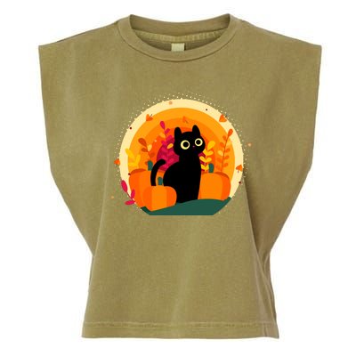 Cute Fall Autumn Lover Black Cat And Pumpkins Garment-Dyed Women's Muscle Tee