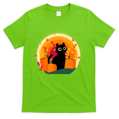Cute Fall Autumn Lover Black Cat And Pumpkins T-Shirt