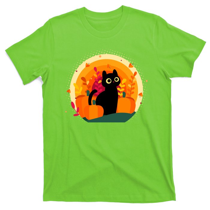 Cute Fall Autumn Lover Black Cat And Pumpkins T-Shirt