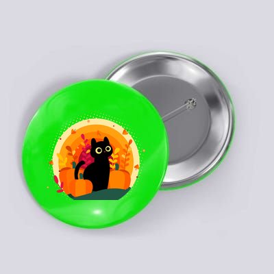Cute Fall Autumn Lover Black Cat And Pumpkins Button