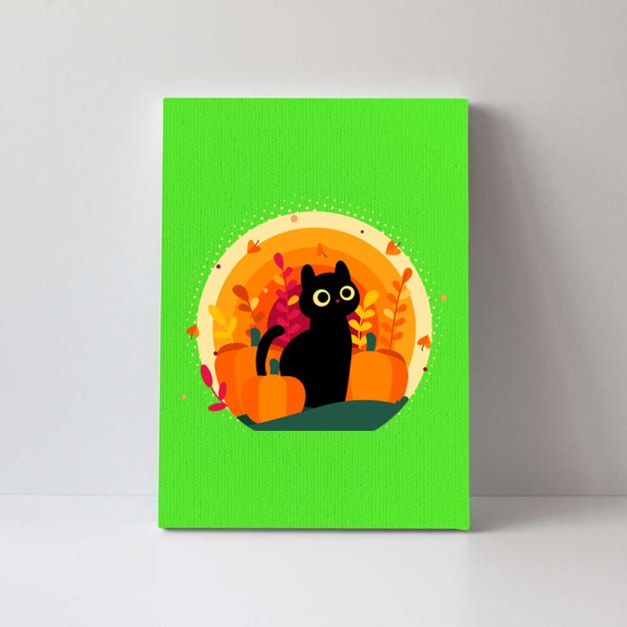 Cute Fall Autumn Lover Black Cat And Pumpkins Canvas