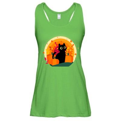 Cute Fall Autumn Lover Black Cat And Pumpkins Ladies Essential Flowy Tank