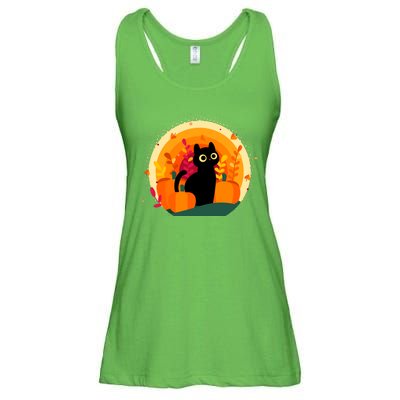 Cute Fall Autumn Lover Black Cat And Pumpkins Ladies Essential Flowy Tank