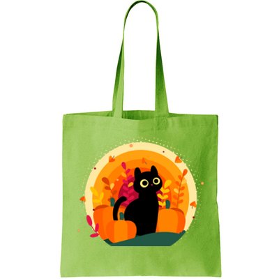 Cute Fall Autumn Lover Black Cat And Pumpkins Tote Bag