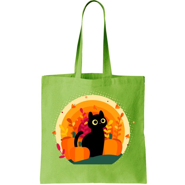 Cute Fall Autumn Lover Black Cat And Pumpkins Tote Bag