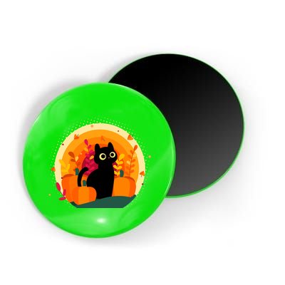 Cute Fall Autumn Lover Black Cat And Pumpkins Magnet