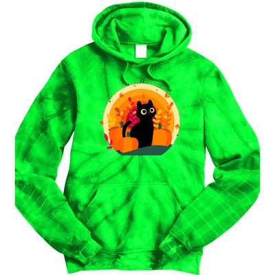 Cute Fall Autumn Lover Black Cat And Pumpkins Tie Dye Hoodie