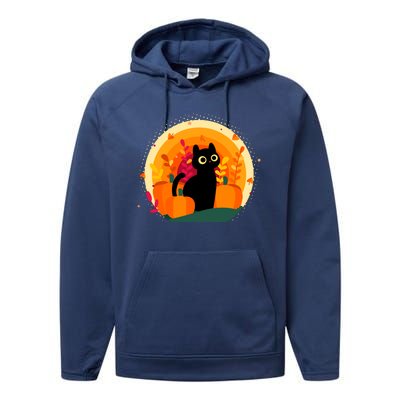 Cute Fall Autumn Lover Black Cat And Pumpkins Performance Fleece Hoodie