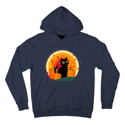 Cute Fall Autumn Lover Black Cat And Pumpkins Hoodie